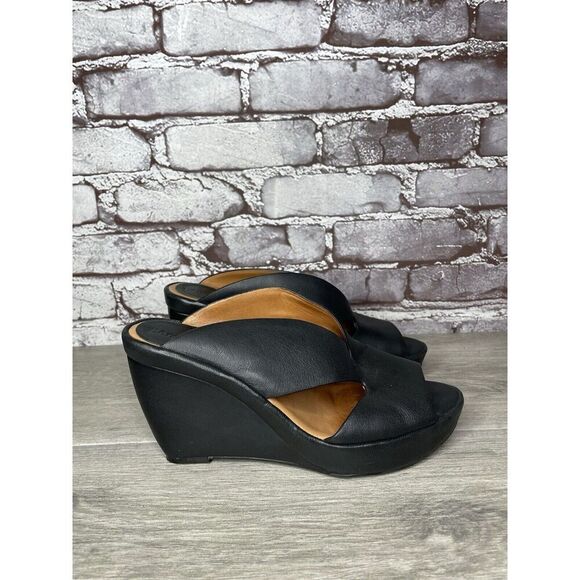 L'Amour Des Pieds Black Leather Strappy Wedge Open Toe Sandals Women 7M US/38EU - Picture 15 of 16